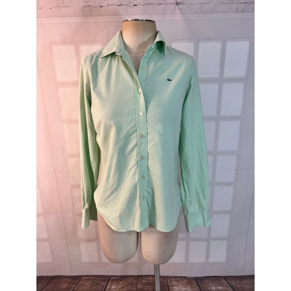 Vintage Lacoste Mint Green Cotton Blend Long Sleeve Button Down Shirt Size 42